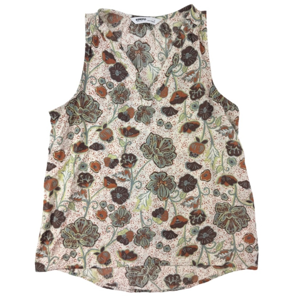 Sonoma V-Neck Floral Spring‎ Boho Sleeveless Rayon Tank Top - Women’s Size Small